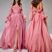long sleeve sexy evening dresses long 2021 off the shoulder a line prom gown slit party dress custom plus size vestido de fiesta