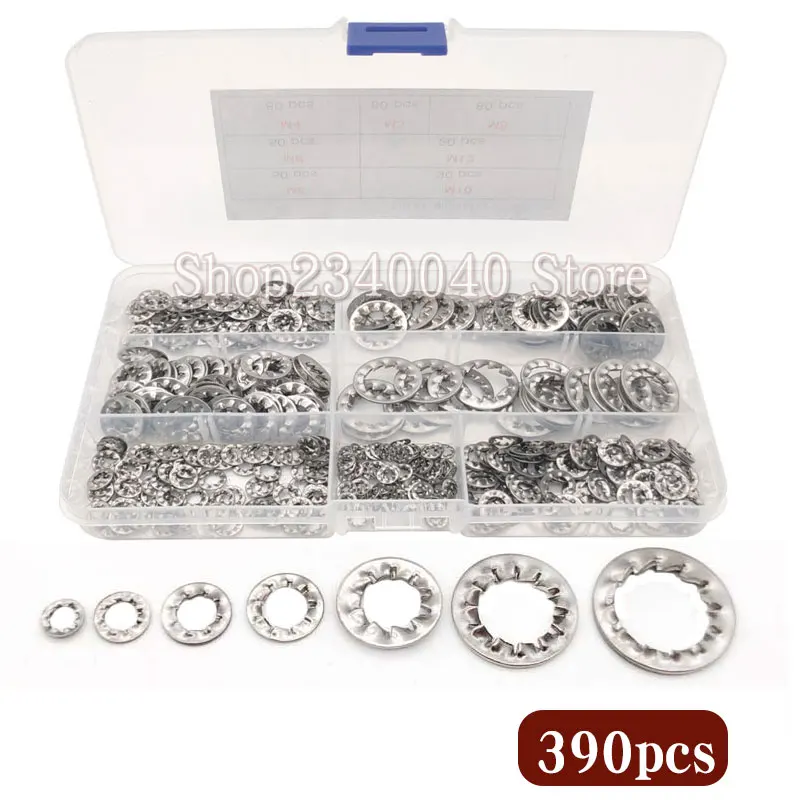 

Внутренняя деталь 390 шт./комплект, прокладка из нержавеющей стали M3M4M5M6M8M10M12, Зазубренное пружинное кольцо