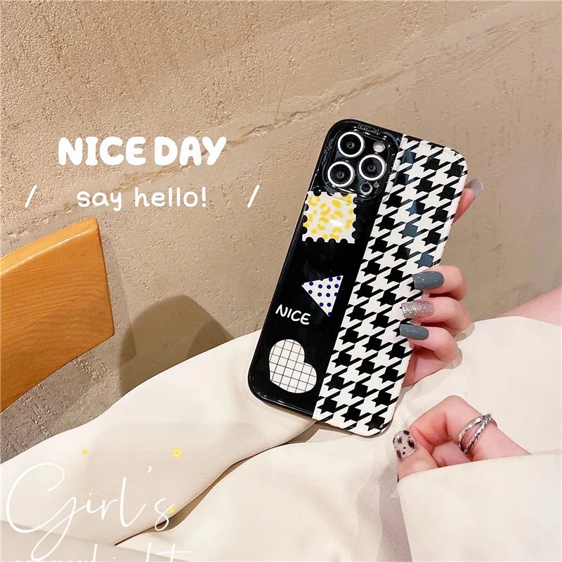 

Cute Bear Matte Geometry Checkerboard Pattern Couple Soft Case For Iphone 11 12 13 Pro Max 7 8 Plus Xr X Xs Iphone Cover Fundas