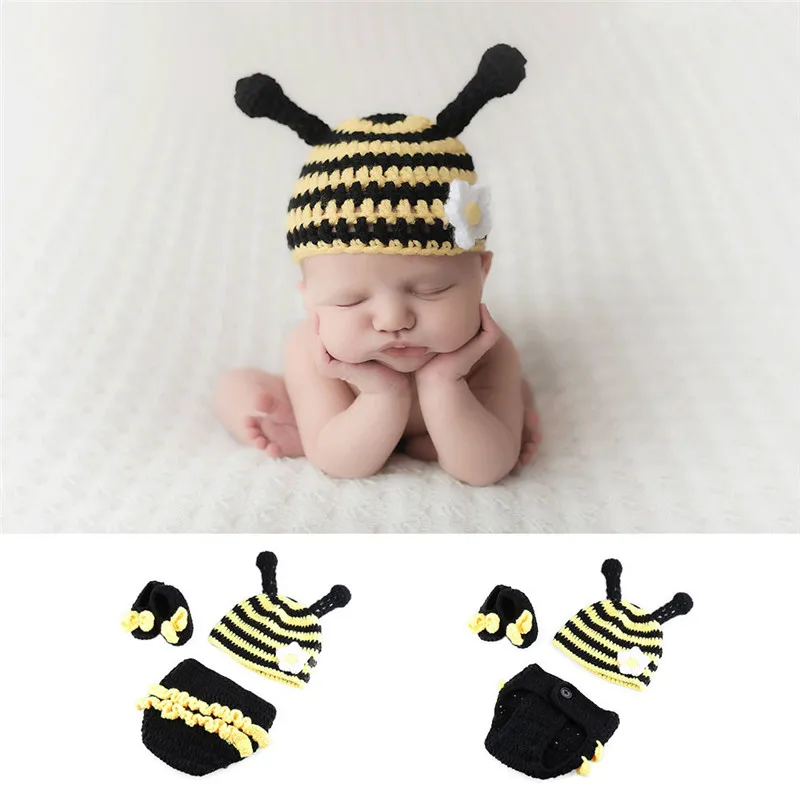Newborn Baby Infant Crochet Knit Costume Photography Cute Worm Caterpillar Bee Hawaii Hula Magician Clothing Outfits Photo Props | Мать и