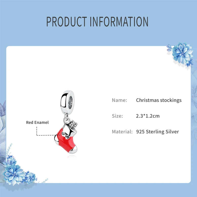 

2020 100% Original 925 Sterling Silver CZ Charms Christmas Stockings Pendant Fit Original Bracelets DIY Women Jewelry
