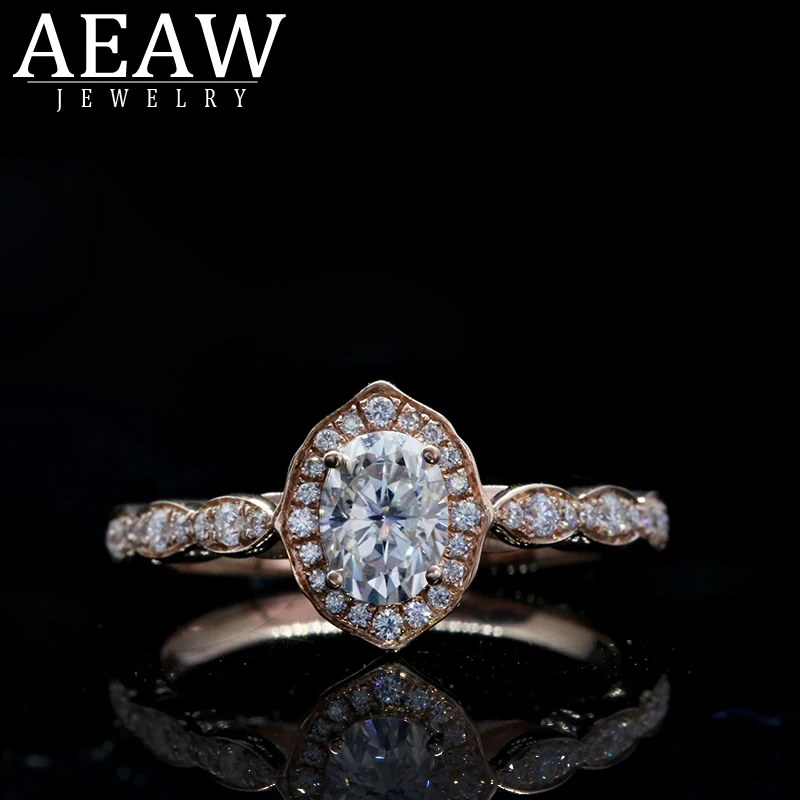 AEAW элегантные женские белые 1.0ct овальные 14k ювелирные изделия из желтого золота