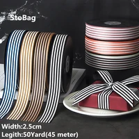 stobag 50yard stripe color ribbon wedding party handmade gift box roses crafts decoration stickers width 2 5cm wrapping