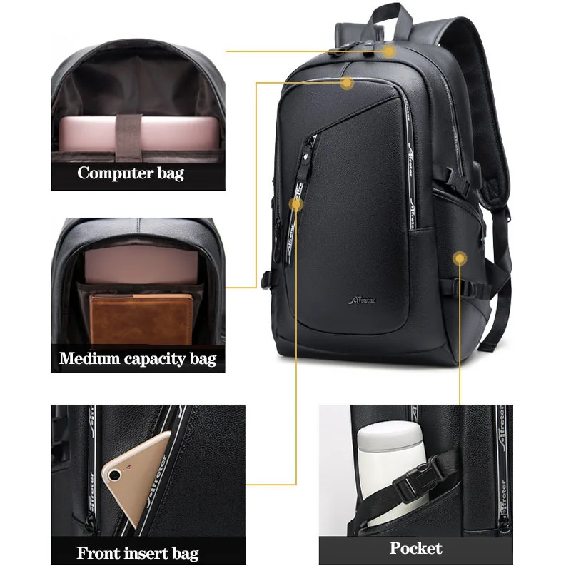 Модный Дорожный рюкзак из искусственной кожи для мужчин сумка ноутбука с