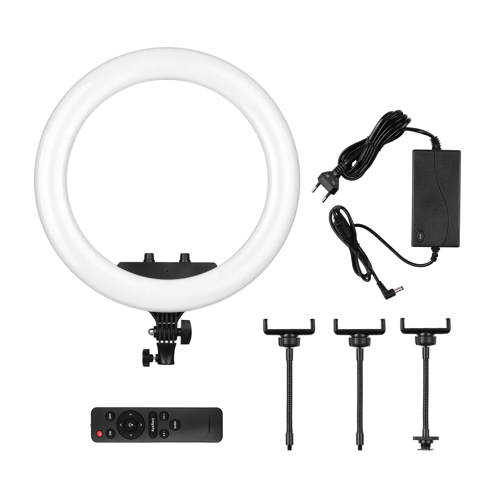 

18 Inch LED Ring Light Photography Lighting 3200K-5600K Stepless Dimmable with 3 Phone Holders Remote Control for Live Streaming