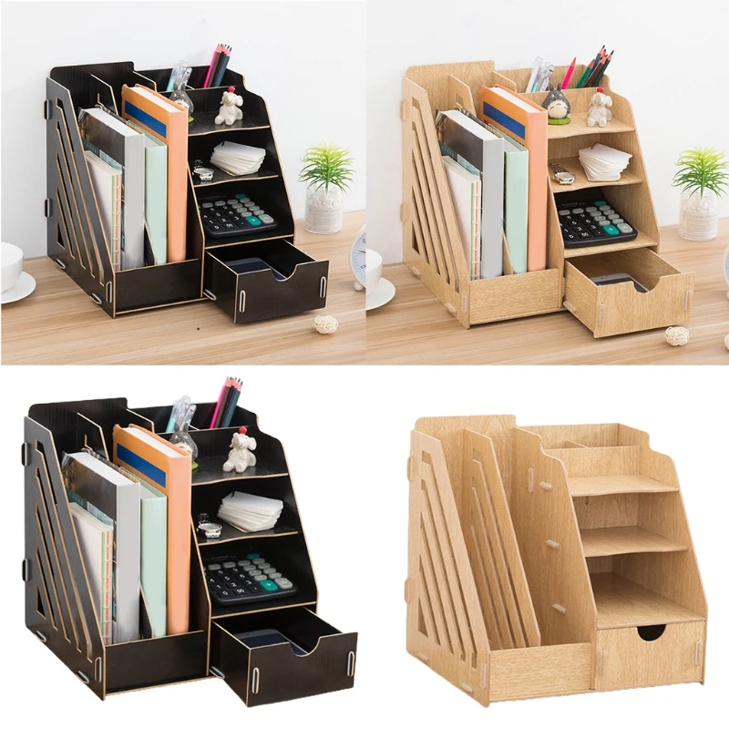 

Multi-Functional Office Supplies File Racks Wooden Desktop Organiser Desk Storage Products Accessories for Home Office