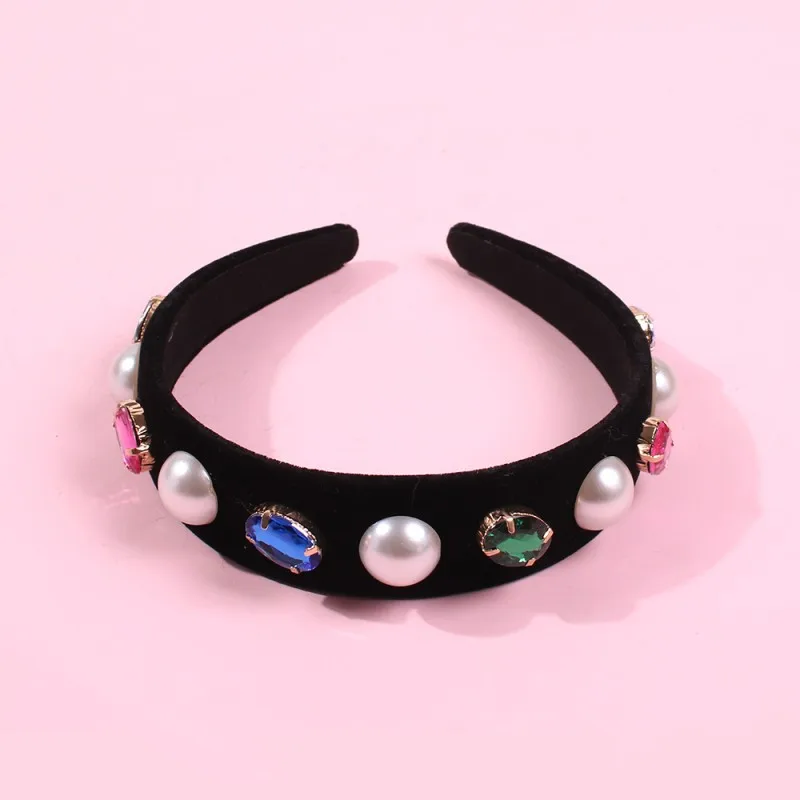 Женские черные повязки на голову для женщин большой жемчужный обруч волос