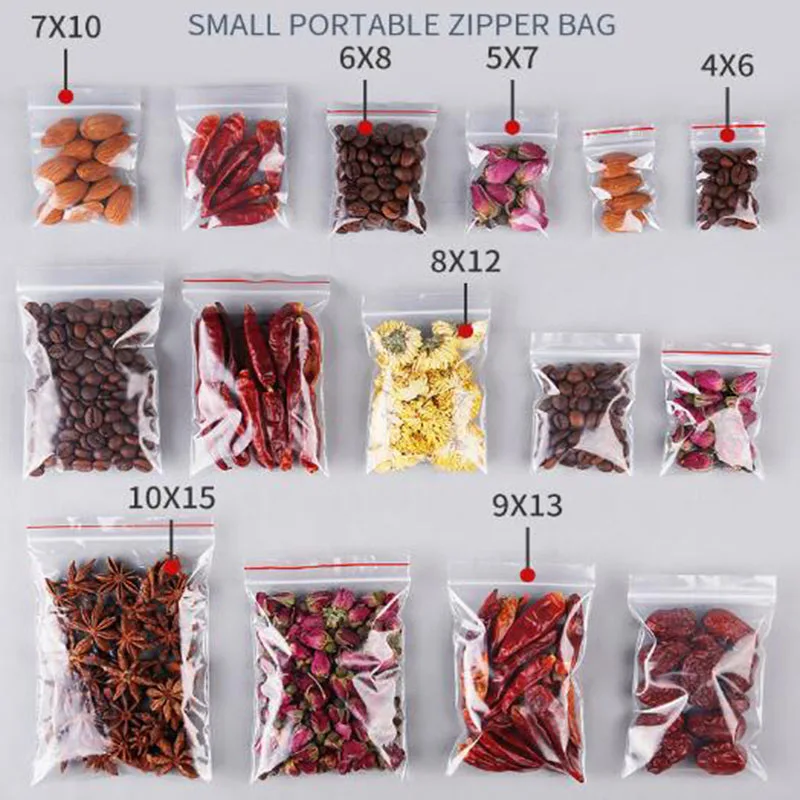 

100pcs/Pack Resealable Zip Lock Bags Self Seal Clear Plastic Poly Bag Food Storage Package Reclosable Fresh Bag