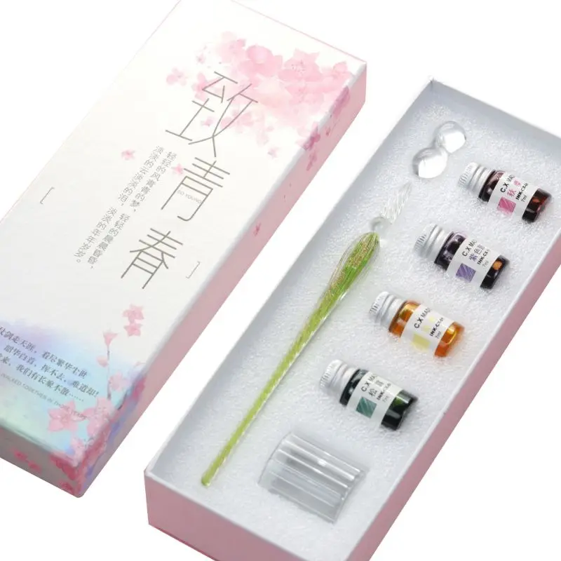

7PCS/SET Handmade Venus Glass Pen Dip Writing Ink Signature Pens Set for School Stationery Decoration Gifts Art Supplies 97BF