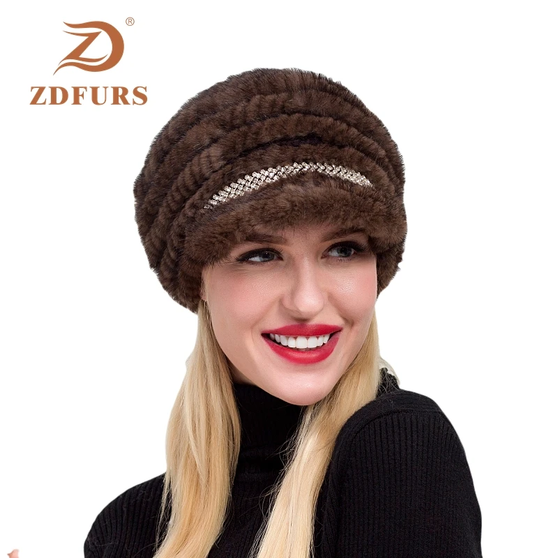 ZDFURS * 2019 Новая зимняя женская вязаная шапка из меха норки меховые шапки с острым
