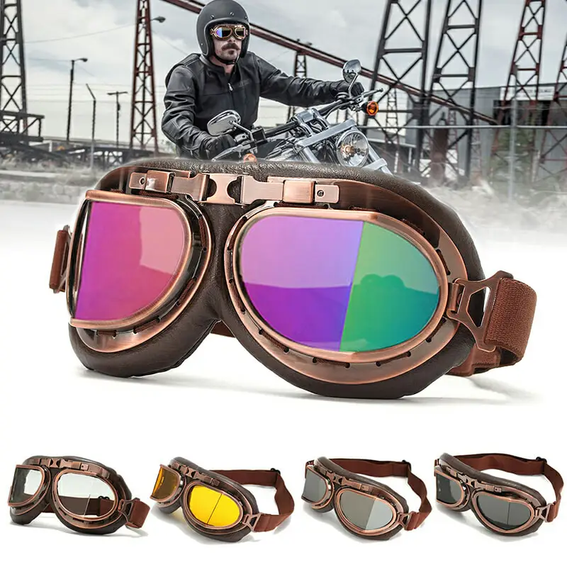 

Motorcycle Helmet Goggles Windproof Glasses Motorbike Steampunk Retro Aviator Cruiser Off-Road Fashion Copper Edge Goggles