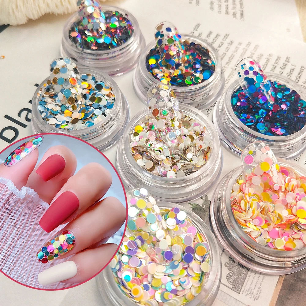 

Colored mixed size dots round glitter sequin patch nail decoration jewelry