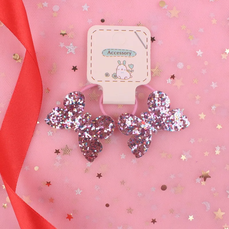 pink hu die Новые золотые светящиеся чешуи с сердечками, бабочками, звездами, цветами для девочек, аксессуары для волос для детей, эластичные резинки для волос - Цвет: pink hu die