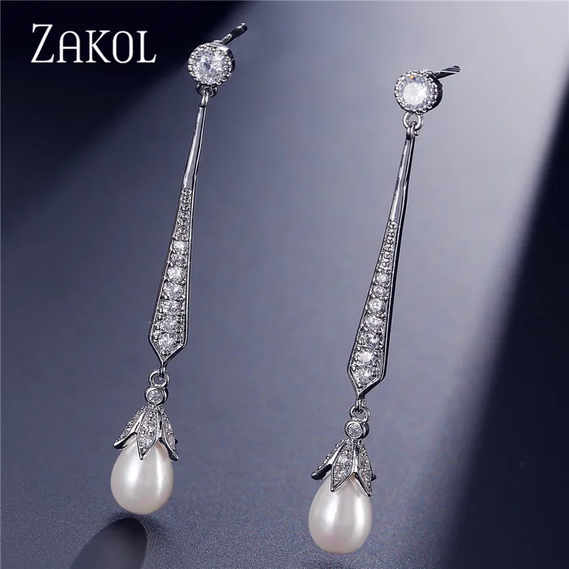 Модные длинные серьги-подвески ZAKOL из розового золота с кубическим цирконием