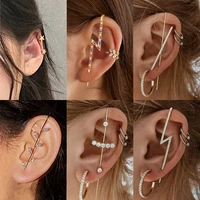 17km vintage cubic zirconia leaves ear clip ear wrap crawler crystal hook earrings for women lightning ear cuff climber jewelry
