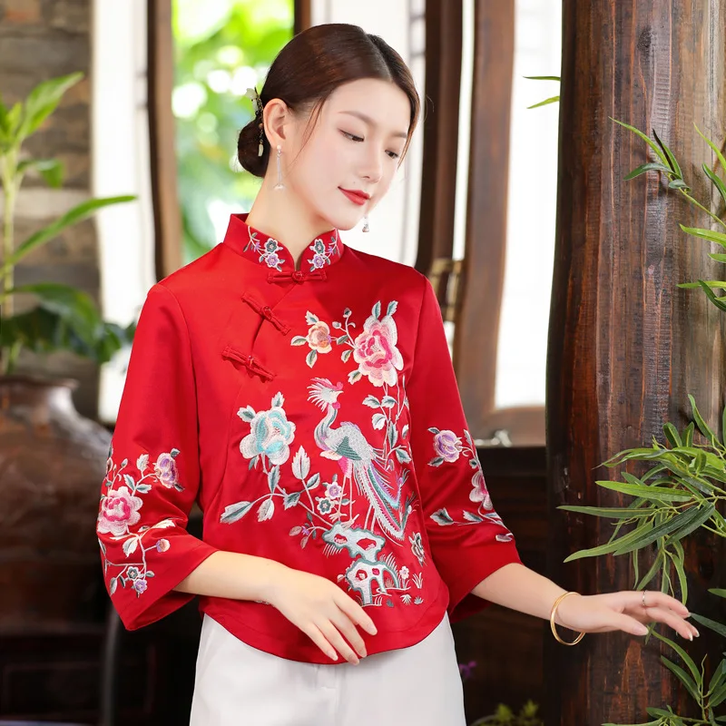 2022 традиционная китайская вышивка Цветочная женская одежда Топ рубашки |