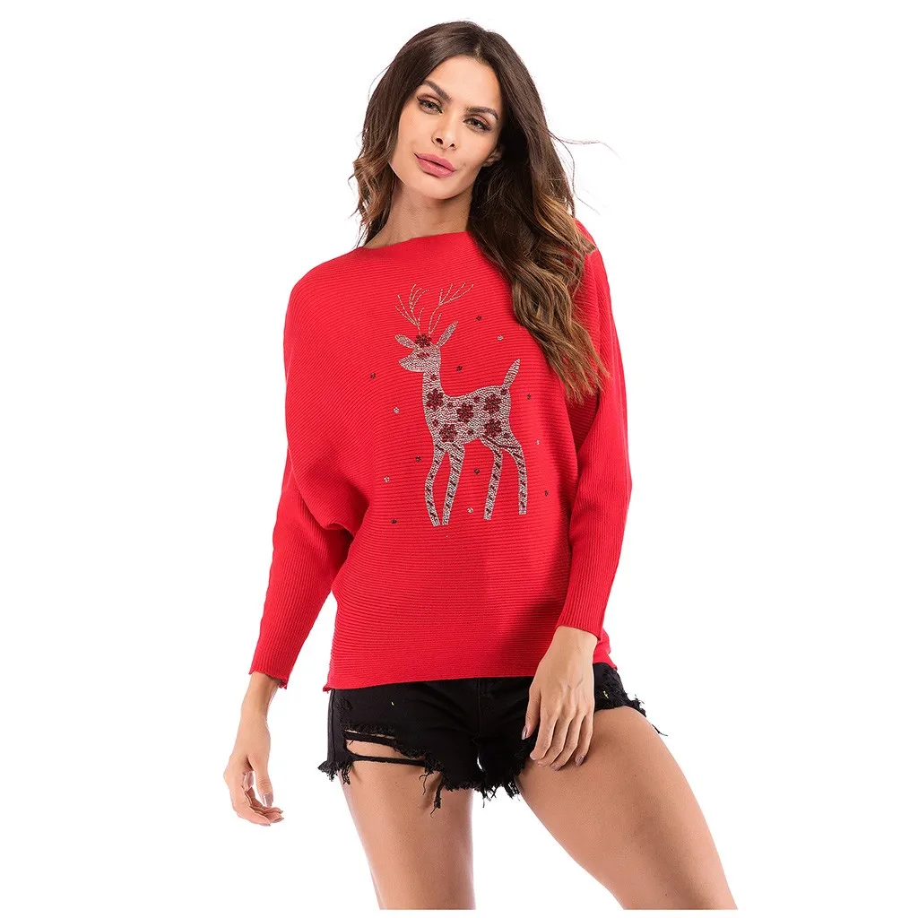 2019 Women Sweater Autumn Winter Christmas Elk Print Long Sleeve O-Neck knitting Soft Handfeel Casual Pullover Tops | Женская одежда