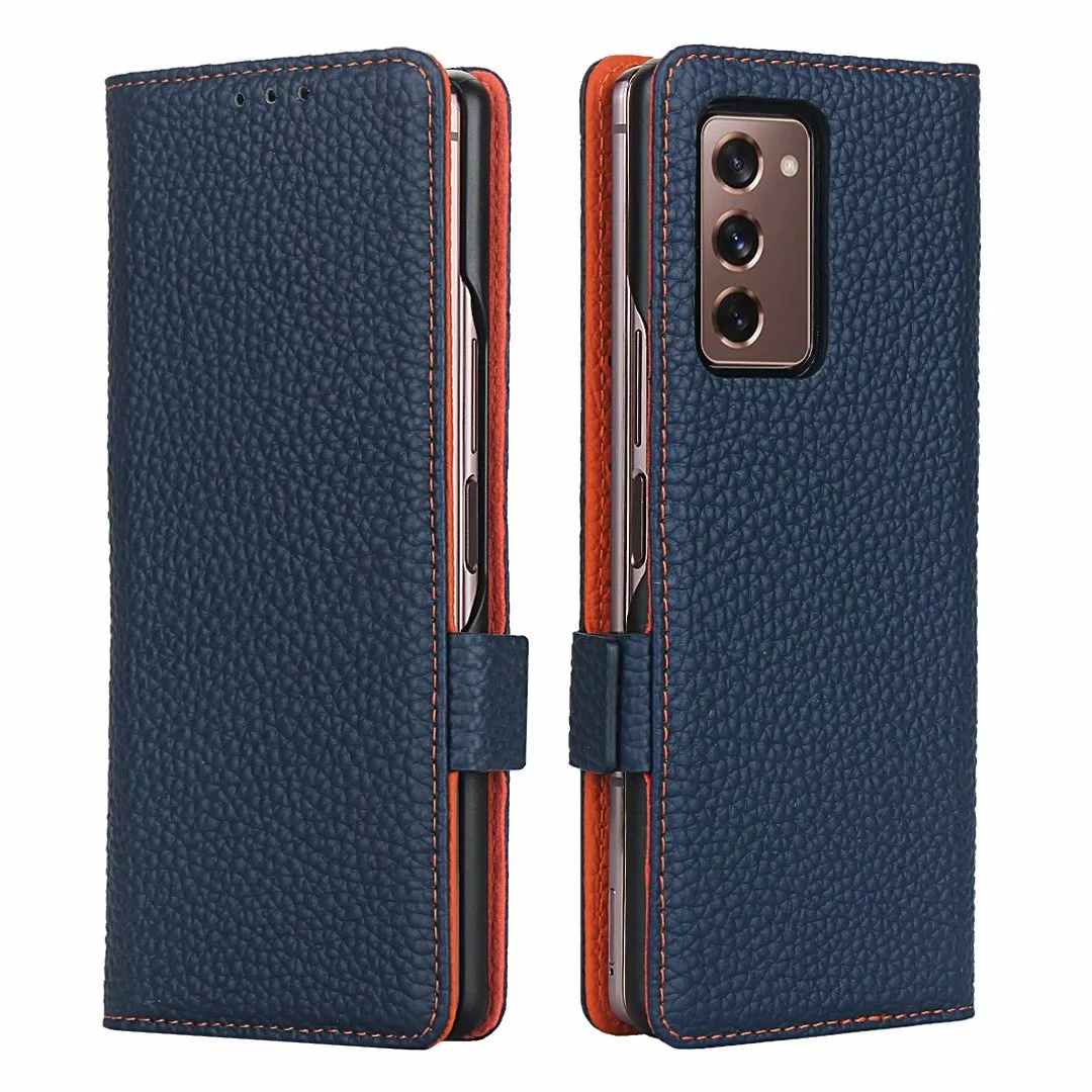 

For Samsung Galaxy Z Fold 2 5G Cover Classic Lychee Pattern Genuine Leather Magnetic Buckle Flip Phone Case Z Fold 2 5G