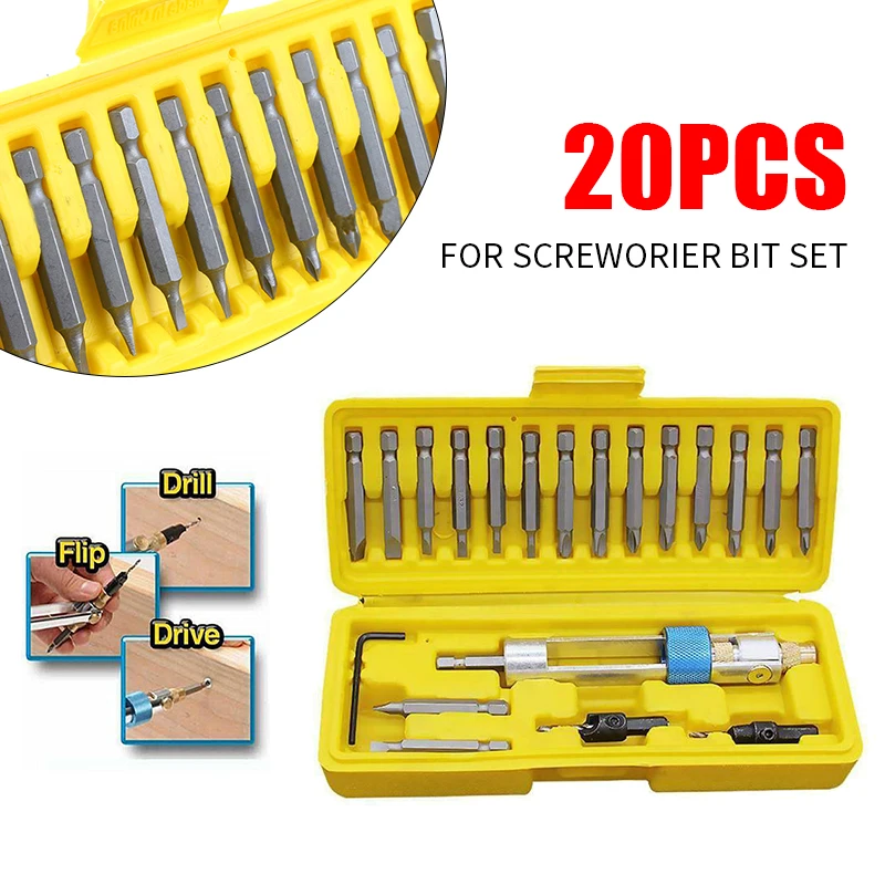 

20pcs Swivel Head Drill Driver Bit Set Quick-Change HSS Countersink Drill Driver Bit Screwdriver Drilling Home Tool Set with Box