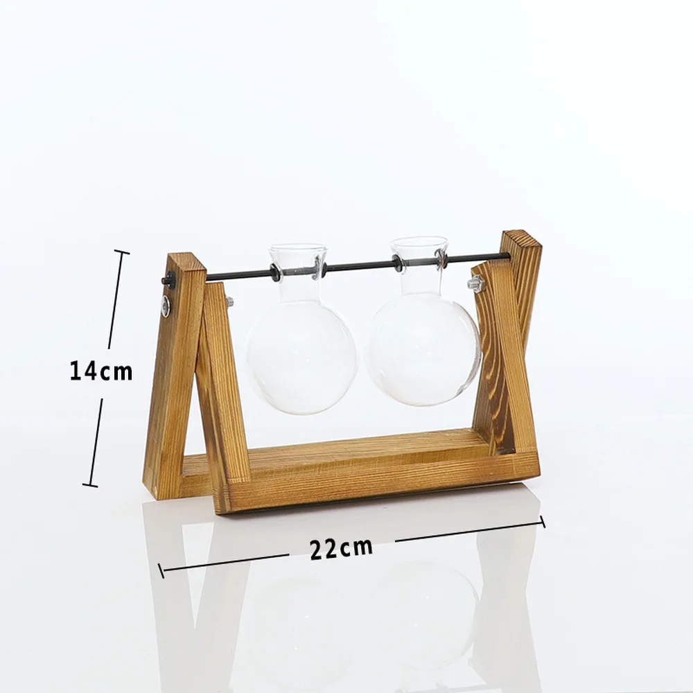 Винтажная прозрачная ваза для гидропонных растений Классическая деревянная