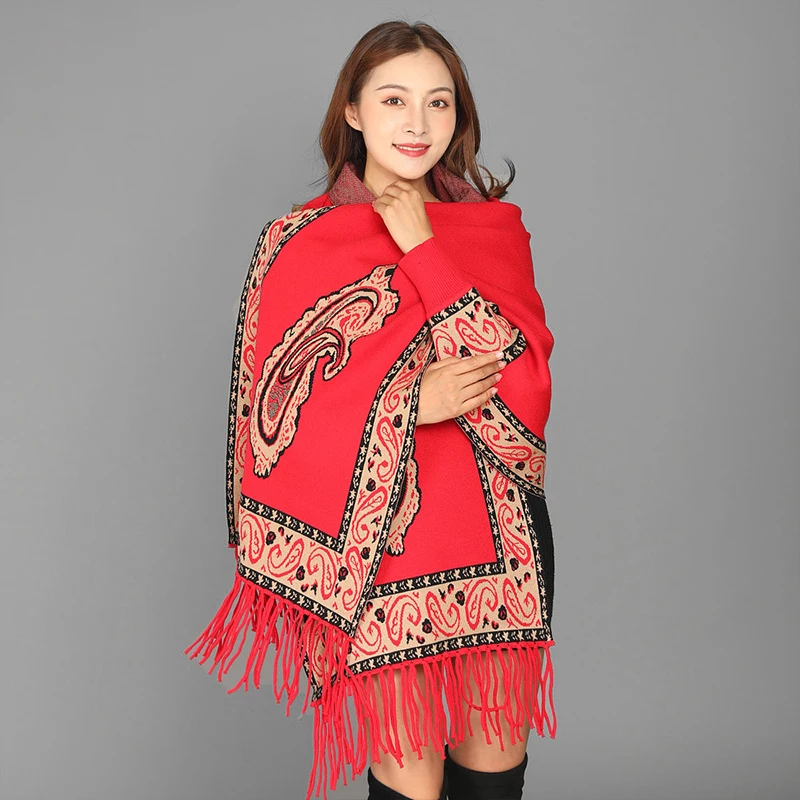 

New arrival autumn winter thick wild soft temperament print big shawl comfortable outdoor trend warm high quality print poncho
