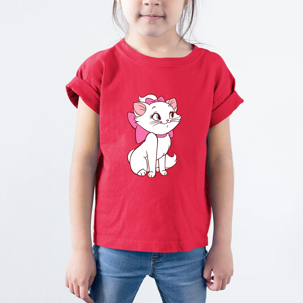 

Kawaii Marie Cat Prints T-shirt For Girls Short Sleeved Summer Streetwear Casual Kids Clothes Sweet Style Fashion Girl Tops