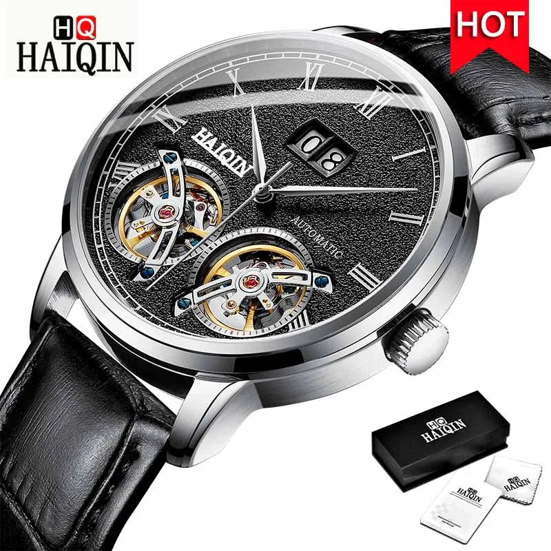 S-Silver Black HAIQIN, мужские часы, мужские часы, топ класса люкс, модные/механические/спортивные/Золотые/Водонепроницаемые/Автоматические/деловые/мужские часы - Цвет: S-Silver Black