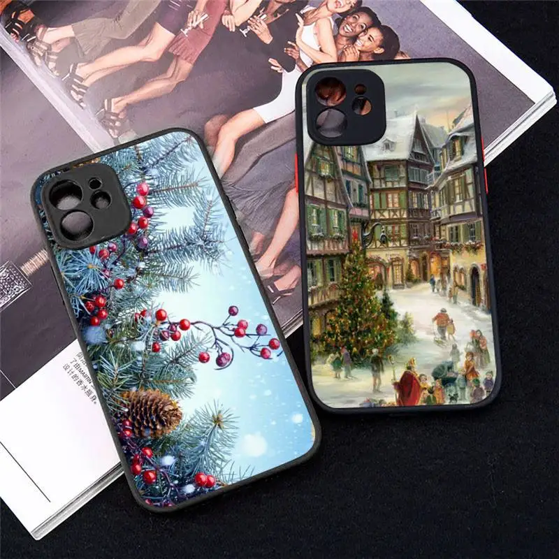

Merry Christmas cute cartoon deer bear Phone Case matte transparent For iphone 7 8 11 12 plus mini x xs xr pro max cover