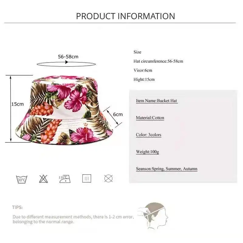 

2021 New Summer Reversible Bucket Hat Women Flowers Print Cotton Sun Protection Fisherman Caps Panama Hats Bob Gorro Pescador