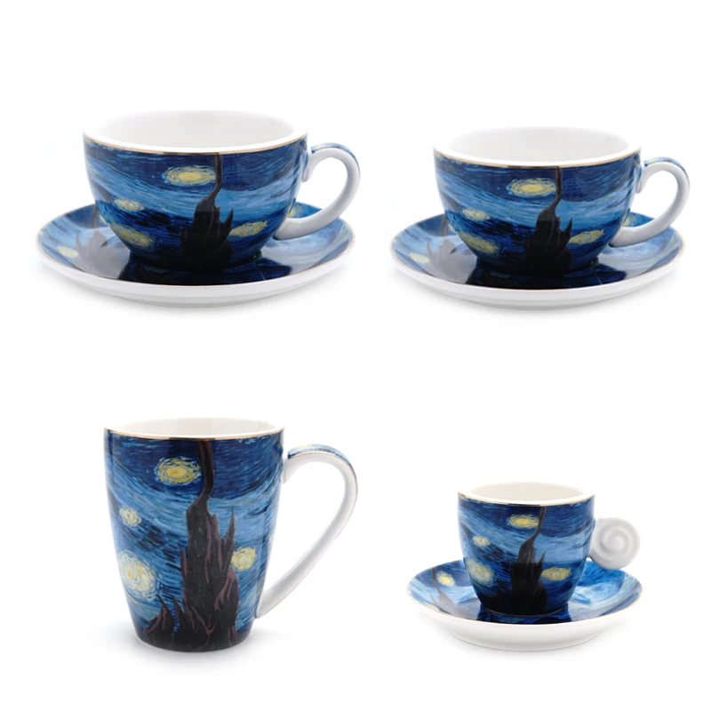 

Blue Tea Cups and Saucer Sets Ceramic European Coffee Cup Porcelain Small Tea Cups Eco Friendly Kubek Dinnerware Sets AC50BD