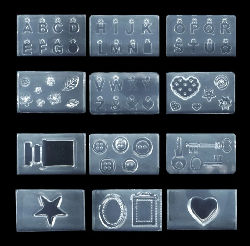 

12Pcs Button Flower Key English Letters Pendant Mold Kit Alphabet Pendant UV Resin Silicone Mold Jewelry Making Tools