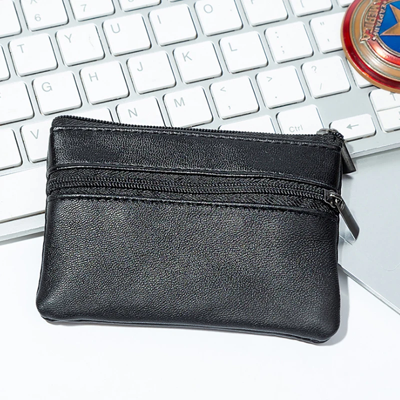 

Men Women Leather Coin Purse Wallet Card Coin Key Storage Case Soft Holder Zip Black Mini Coin Bags Pouch Bag Zipper Pouch