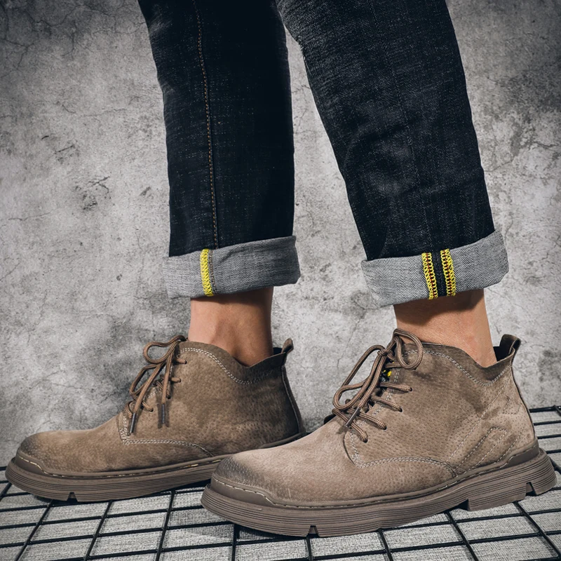 

Winter Boots Men suede cow Leather Shoes Men Boots Fashion Brand Autumn Winter outdoor lace up ankle boots Male Footwear