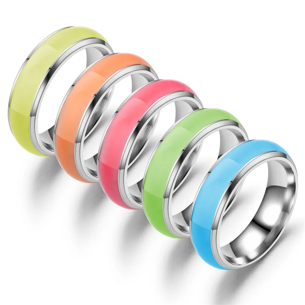 Fashion Stainless Steel Luminous Rings For Women And Men Blue Pink Green Color Glowing In The Dark  Jewelry Gift ZL-001