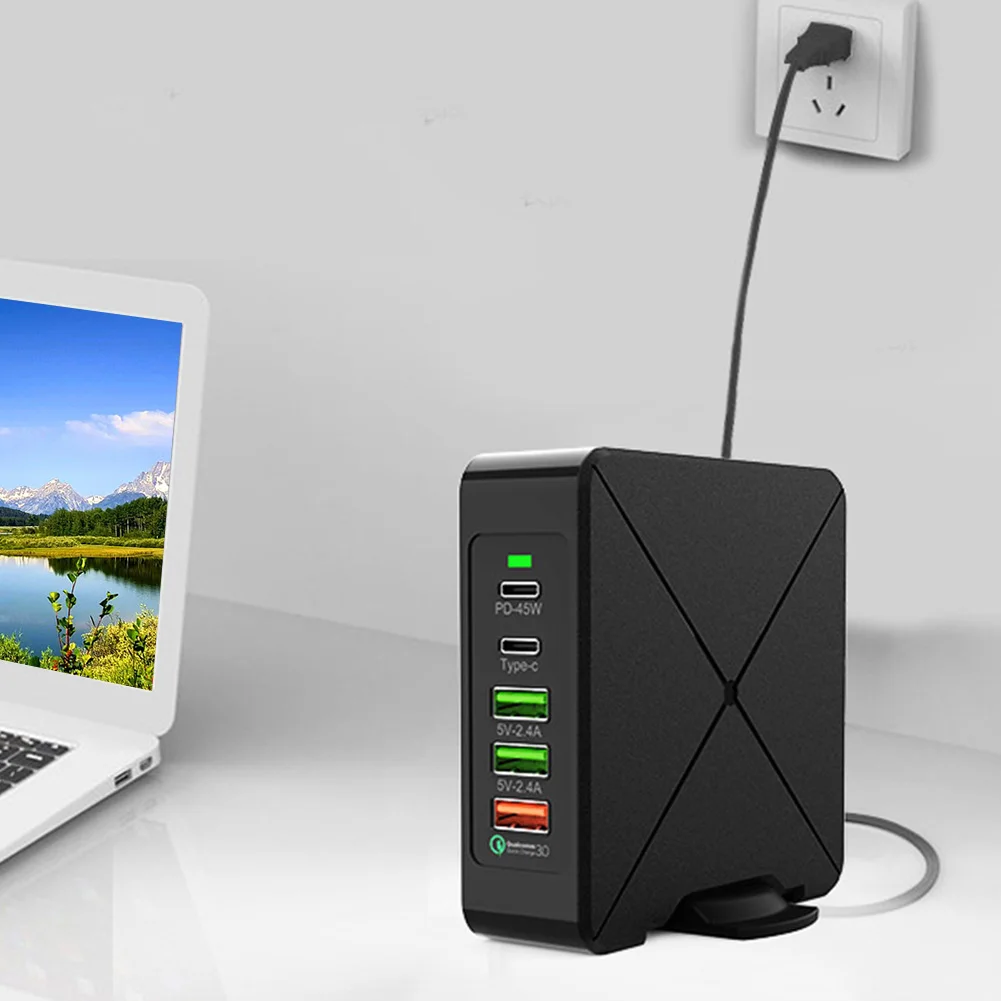 

Type C 75W PD With Power Adapter Portable Rotary Stand Travel Home Wall Plug USB Quick Charger Laptop Station Safe Multi Port
