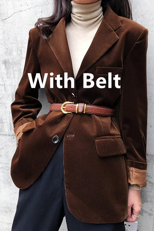 

New 2021 Casual Corduroy Blazer Women Spring Autumn Coat New Temperament Slim Fit Gold Velvet Chic Suit Vintage Female Jacket