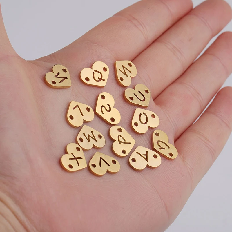 

10Pcs Mirror Polished 12mm Hollow Love Heart Letter Pendant Stainless Steel A-Z Uppercase Letter Charm Alphabet Charm