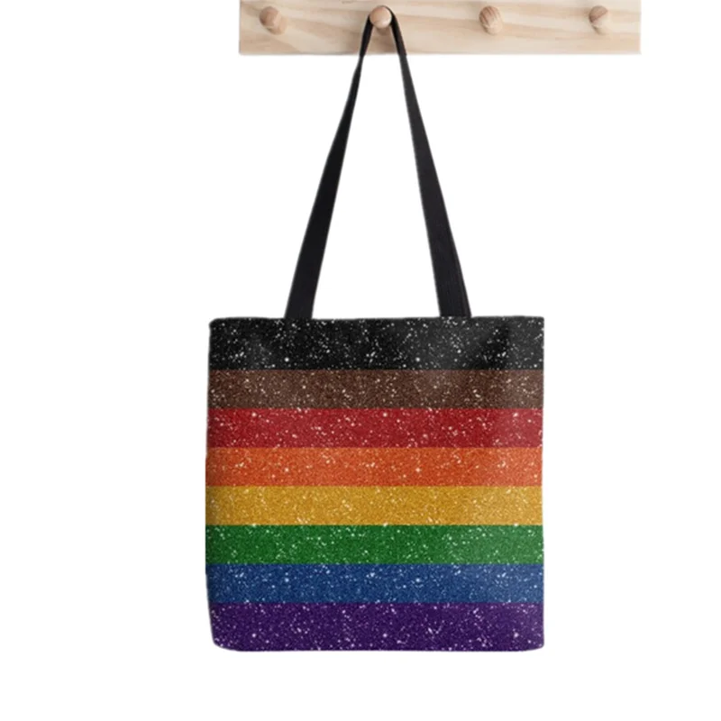 

Women Shopper bag Rainbow Pride Flag Printed Kawaii Bag Harajuku Shopping Canvas Shopper Bag girl handbag Tote Shoulder Lady Bag