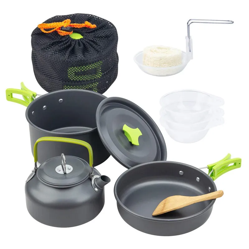 Outdoor Camping Cookware Kit Aluminum Cooking Pots Set Water Kettle Pan Travelling Hiking Picnic Tourist Tableware Equipment