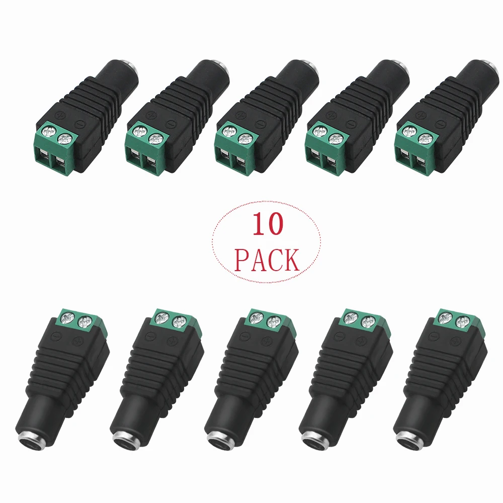 

5.5mm x 2.1mm Female and Male DC Power Plug Adapter for 5050 3528 5060 Single Color LED Strip and CCTV Cameras