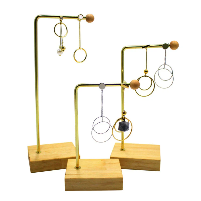 

3PCS Jewelry Display Organizer Holder Wrought Iron Wood Jewelry Display Stand Set Household Necklace Earring Storage Rack Newest