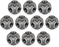 10 packs pipe 6 way side outlet cross black cast iron pipe decor fitting with thread hole for vintage retro steampunk industrial