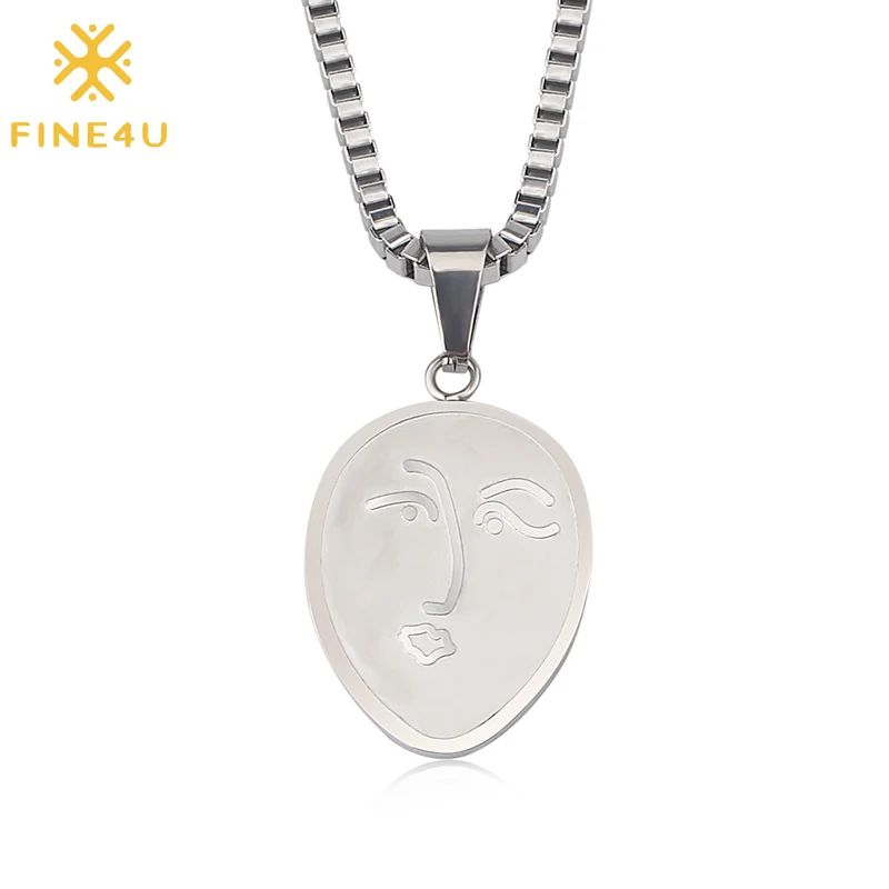 Ожерелье с подвеской в виде абстрактного лица из нержавеющей стали|Ожерелья