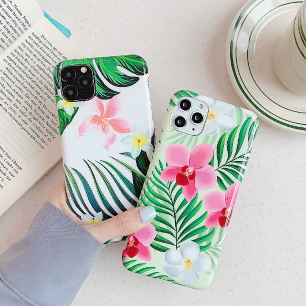 Модный глянцевый чехол с цветочным узором для iPhone XR 6 6s 7 8 Plus X XS 11 pro max Ударопрочный