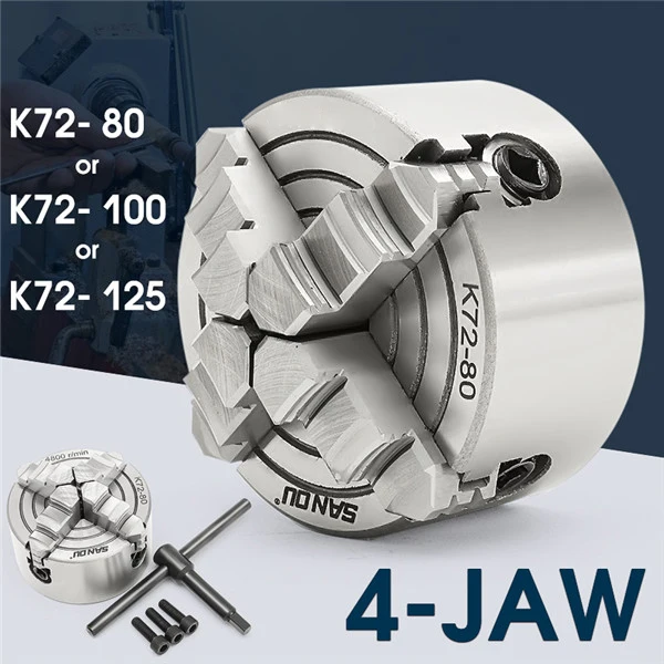 K72-80/K72-100/K72-125 4 кулачковый токарный патрон 80 мм/100 мм/125 мм независимый 1 шт. безопасный патрон ключ 3 шт. Монтажный болт