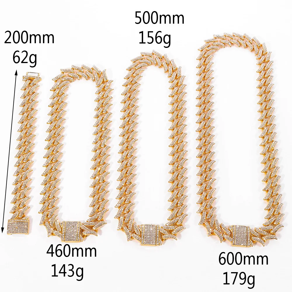 

European and American Hip Hop Diamond 13mm Cuban Chain Full Diamond Men's Necklace Shiny CZ Rapper Trendy Boy Choker Jewelry