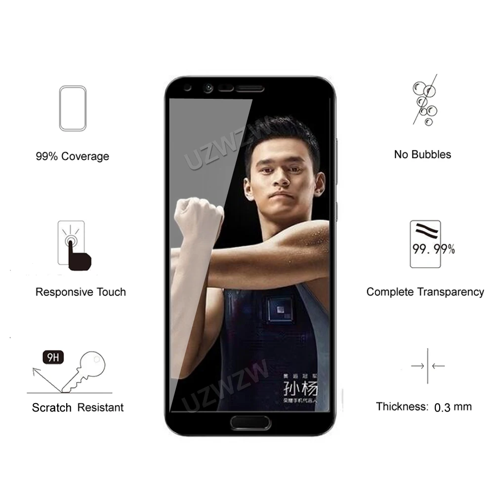 Закаленное стекло для Honor View 10 (V10) полное покрытие защита экрана телефона