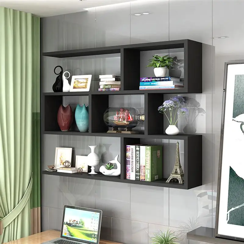 

Wall Mounted Bookshelf Multi-grid Design Bookshelf Wall Storage Rack Wooden Decorative Wall Frame Wall Hanging Bookcase Bedroom