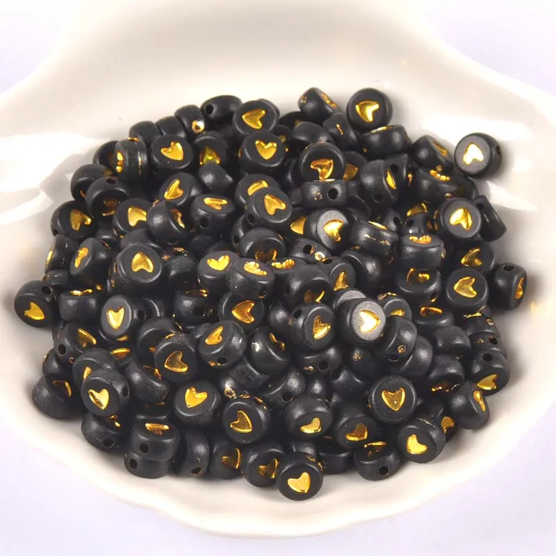 

Черно-золотистые акриловые круглые бусины в форме сердца для изготовления ювелирных изделий, 7x3 мм, YKL0837, 400/200 шт.