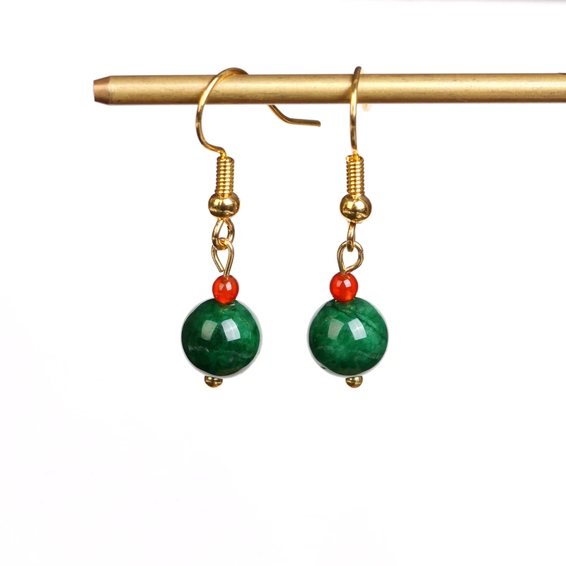 Серьги из натуральных зеленых нефритовых бусин аксессуары сделай сам для мужчин